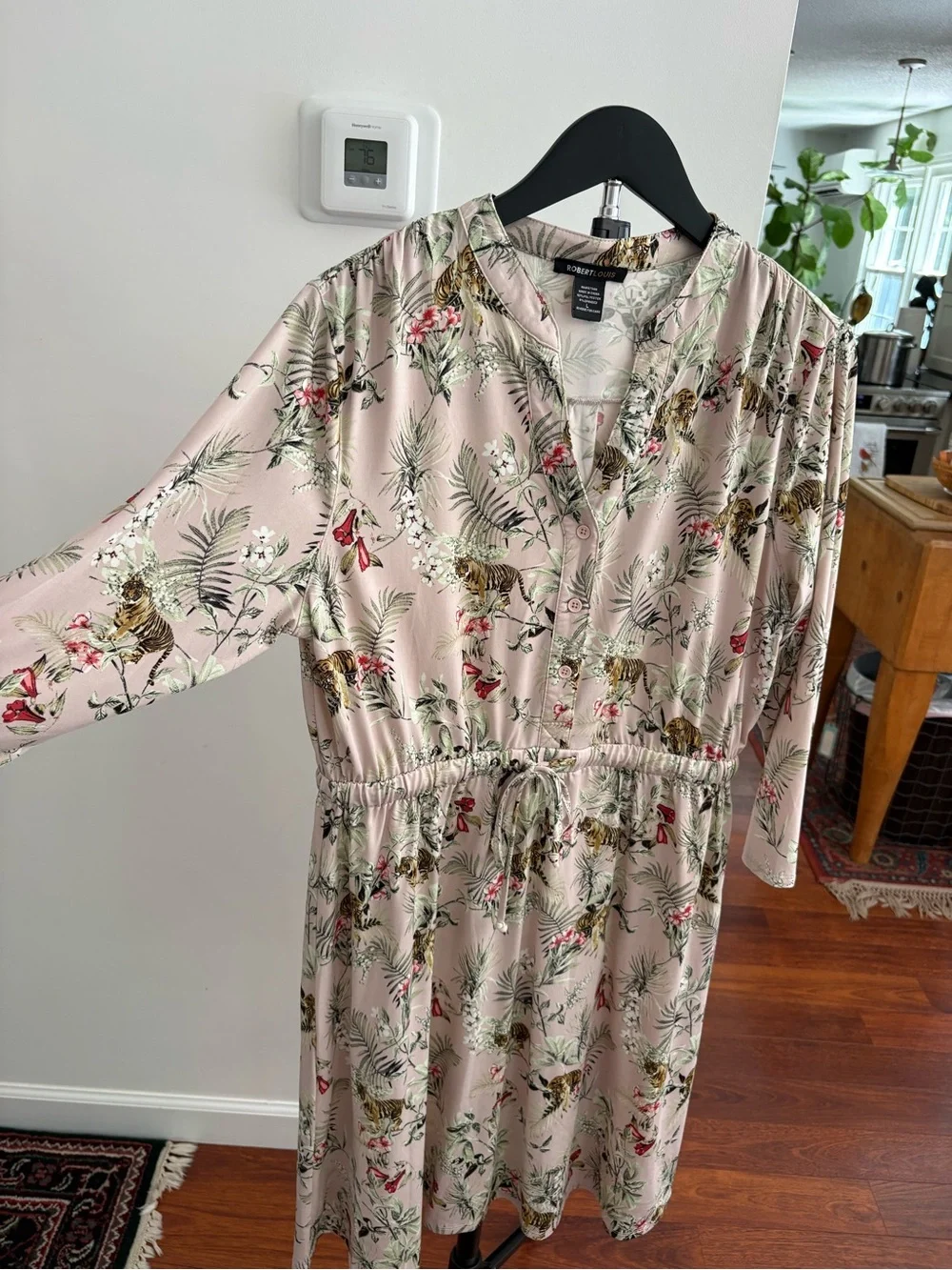 Robert Louis Light Pink Tropical Floral & Tiger Print Midi Dress